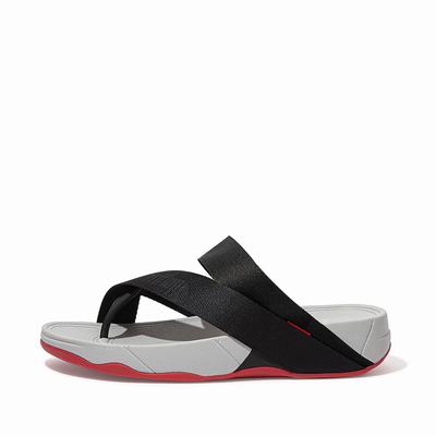 Fitflop Men's SLING Woven-Logo Toe-Post Sandals - Black, MZ2839056